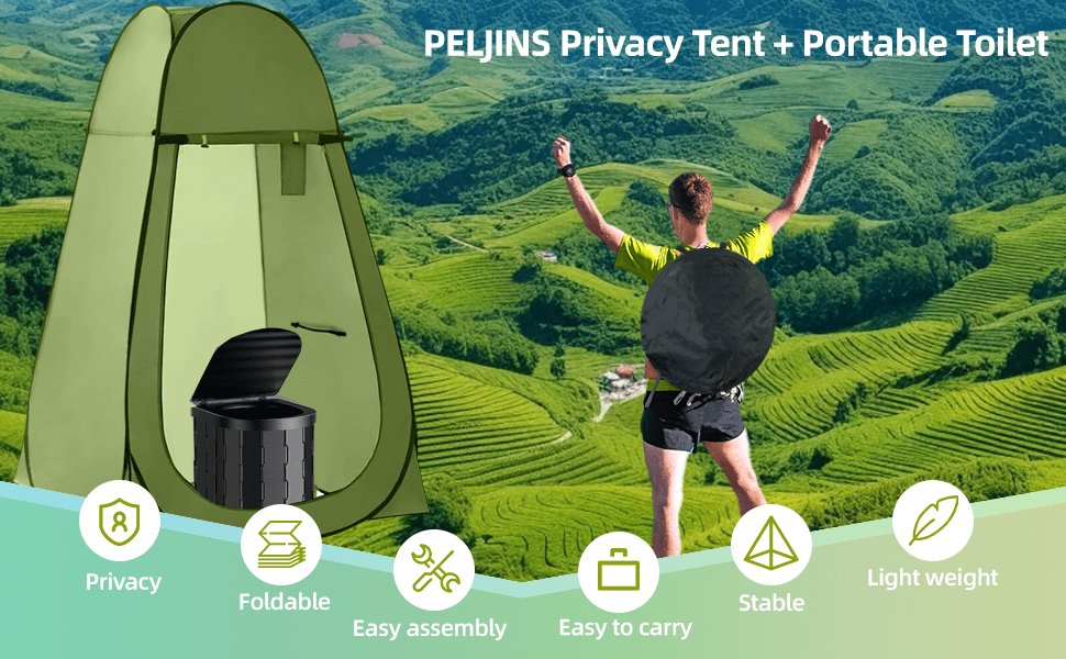 Portable Camping Toilet & Privacy Tent – Pop Up Potty Tent for Adults with 12 Toilet Bags, Ground Stakes, Windproof Ropes & Moisture Mat, Foldable Outdoor Toilet for Camping Travel Hiking