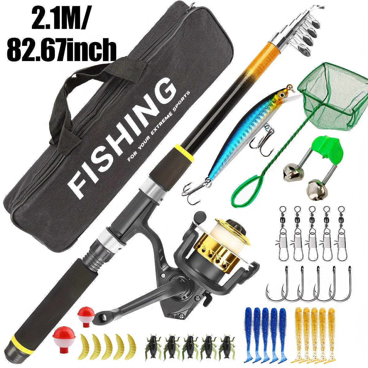 Fishing Rod and Reel Combo Complete Beginner Kit – Medium Light Spinning Rod with Hard & Soft Baits, Ambidextrous Reel, Tackle Included, Full Starter Set for Adults & Kids