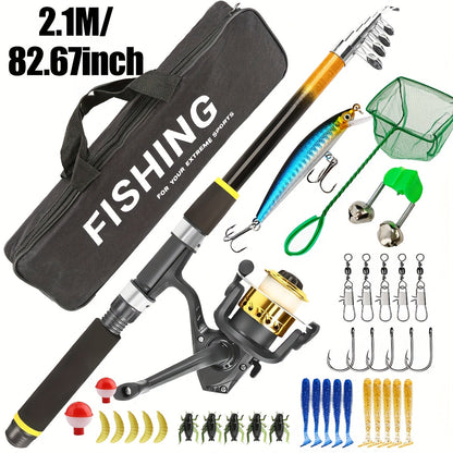 Fishing Rod and Reel Combo Complete Beginner Kit – Medium Light Spinning Rod with Hard & Soft Baits, Ambidextrous Reel, Tackle Included, Full Starter Set for Adults & Kids
