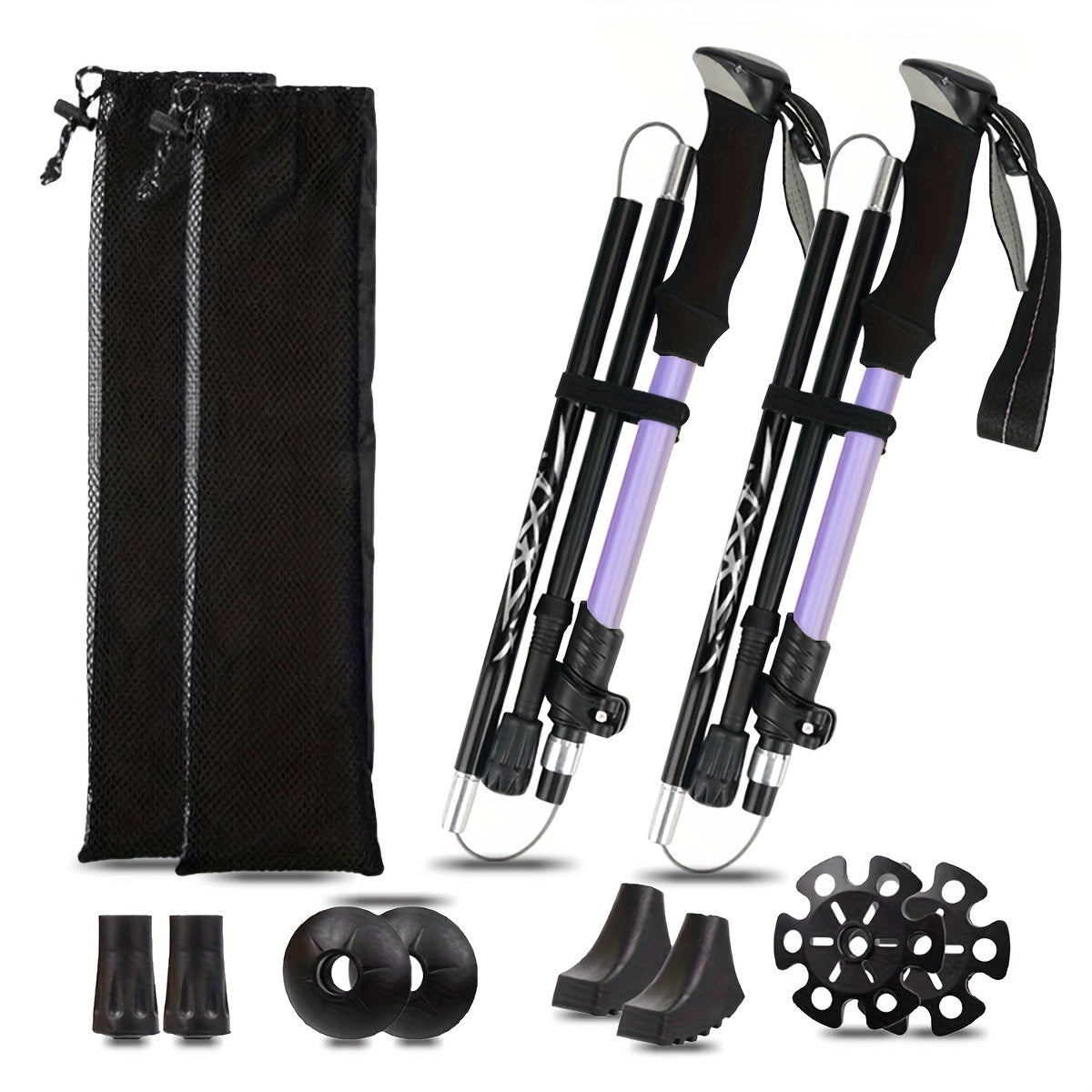Folding Trekking Poles 2 Pack Ultra-Light 7075 Aluminum Alloy Collapsible Hiking Walking Sticks with Anti-Slip Ergonomic Grip Wrist Straps Adjustable Height for Men Women Backpacking Trail