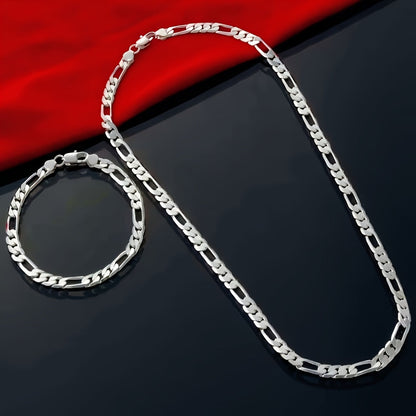 925 Sterling Silver Bracelet & Necklace Jewelry Set 2pcs Unisex – Hip Hop Chain Link Design for Men & Women, Perfect Christmas, Wedding & Gift for Him or Her
