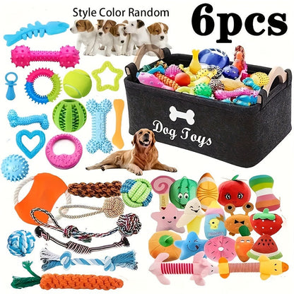 Interactive Dog Toy Set 6 & 12 Pcs – Squeaky Knot Fabric Chew Toys with Cartoon Patterns for All Breed Sizes, Teeth Cleaning & Training Play Set with Squeakers, Knot Toys & Balls, No Battery Needed
