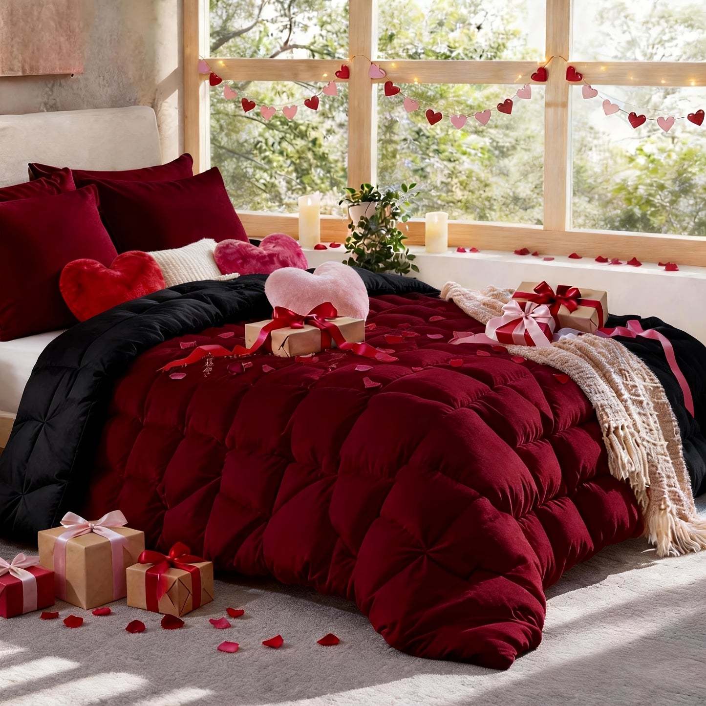 Comforter Set 7 Piece Queen King Full - Soft Microfiber Pintuck Pleated Bed in a Bag Complete Bedding Set with Comforter, Fitted Sheet, Flat Sheet & Pillowcases, All Season Home & Dorm Bedding