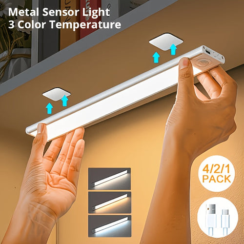 LED Motion Sensor Under Cabinet Light – Wireless USB-C Rechargeable Closet Light, 3 Color Temps & Dimmable, Magnetic Mount, Motion Activated Night Light for Kitchen Cabinet Closet Drawer (1/2/4 Pack)