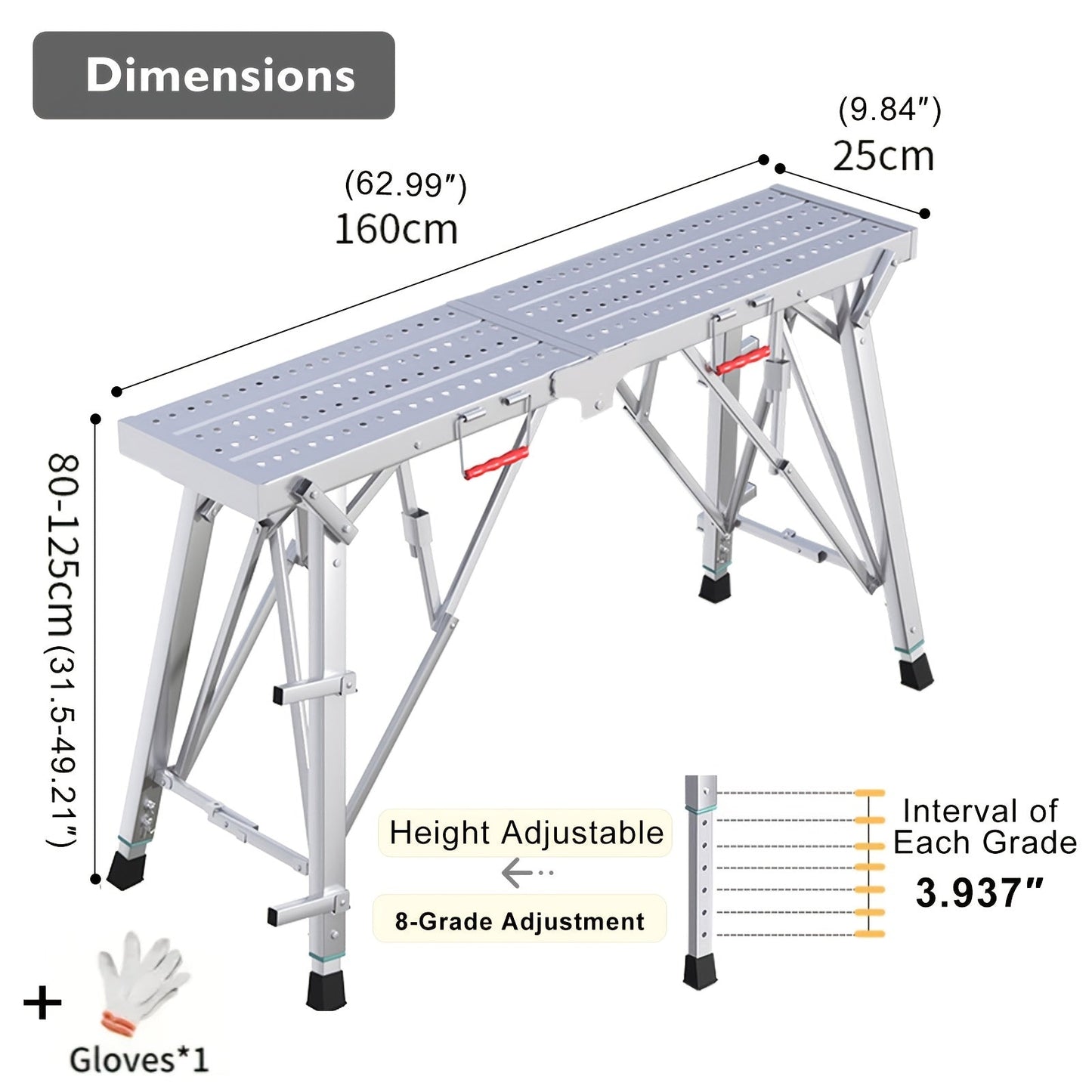Scaffolding Work Platform 800Lb Heavy Duty Adjustable Height 31.5–49" – Folding Portable Step Ladder with Anti-Slip Feet & Safety Lock for Painting, Drywall, RV Cleaning, Car Washing & Home Decorating