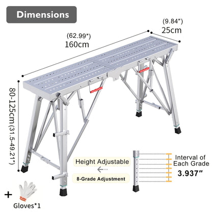 Scaffolding Work Platform 800Lb Heavy Duty Adjustable Height 31.5–49" – Folding Portable Step Ladder with Anti-Slip Feet & Safety Lock for Painting, Drywall, RV Cleaning, Car Washing & Home Decorating