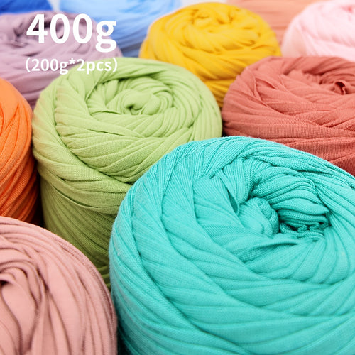 T-Shirt Fabric Yarn 400g (2 x 200g) Chunky Cotton Blend in 49 Colors – Soft Thick Yarn for Crochet Baskets, Bags, Rugs, Macrame & Knitting Projects – Beginner-Friendly Craft Yarn