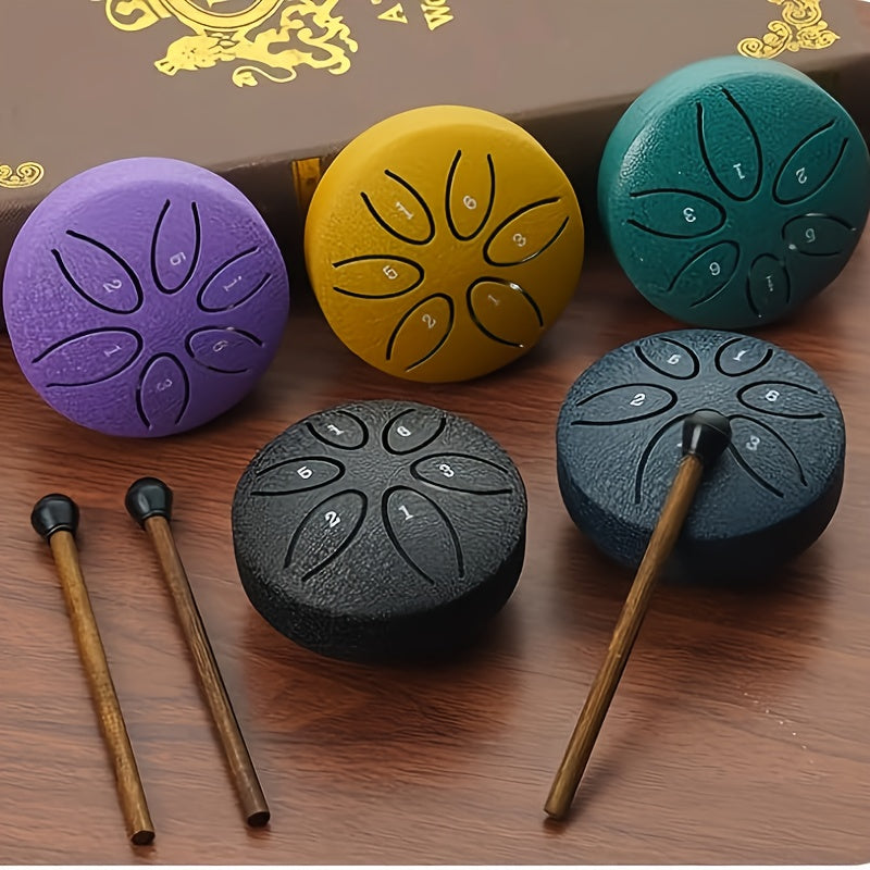 Mini Steel Tongue Drum 3 Inch 6-Tone – Beginner Handheld Carbon Steel Percussion Instrument, Includes Drumsticks, Sheet Music & Learning Guide, Perfect for Meditation, Gifts, Weddings & Holidays – Multiple Colors