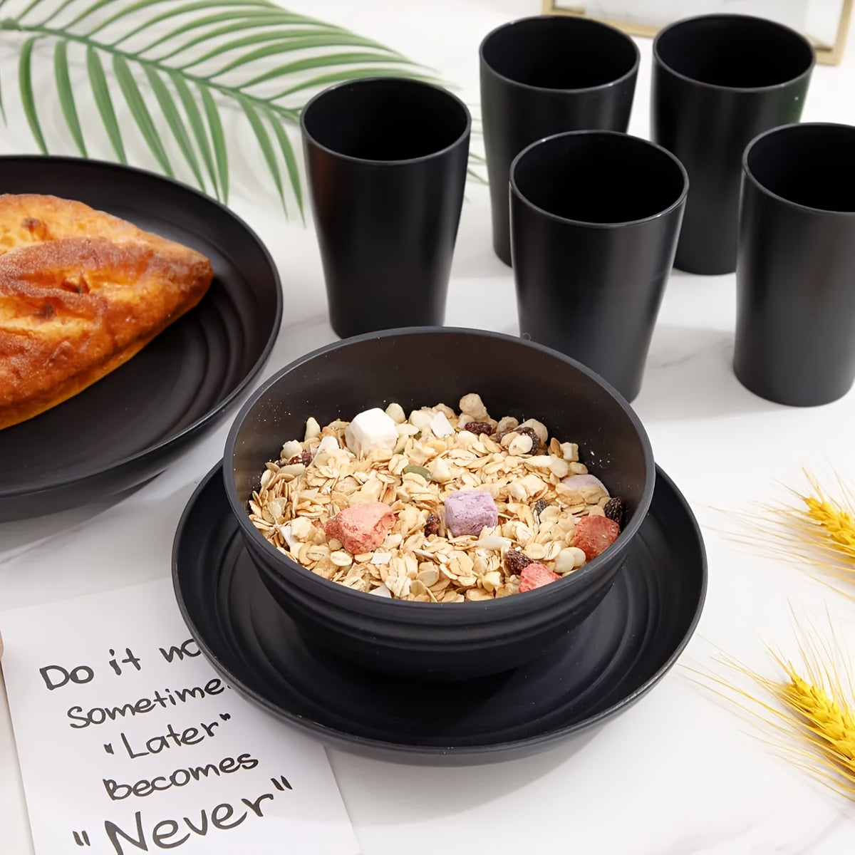 Wheat Straw Dinnerware Set – Reusable Eco-Friendly Plates Bowls & Cups, Dishwasher & Microwave Safe, Unbreakable, 12/24/36 Piece Sets for Camping Party Outdoor & Everyday Use