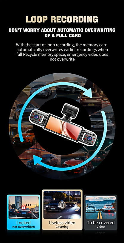 360° Panoramic Dash Cam 3/4 Lens 1080P HD with Quad-Split Screen, HD Night Vision, WDR & G-Sensor – Full Coverage Front, Rear, Left & Right Loop Recording – Rideshare & Fleet Ready – Velora