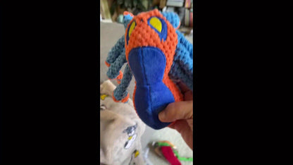 Squeaky Spider Dog Toy for Large Dogs – Interactive Crinkle Tug of War Plush Puppy Toy with Squeaker Head & Crinkle Legs, Keeps Dogs Busy for Hours, No Battery Needed, Blue & Red Spider