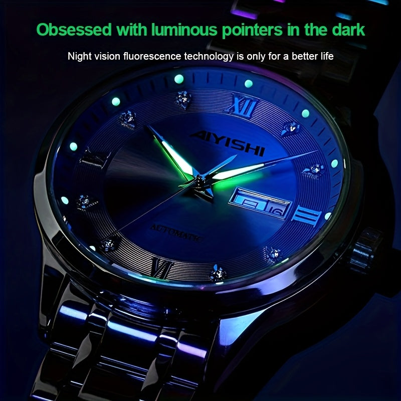 Men's Luxury Quartz Watch Stainless Steel Tourbillon Dial Date Display Night Glow Sports Dress Watch Elegant Timepiece Father's Day Gift for Men