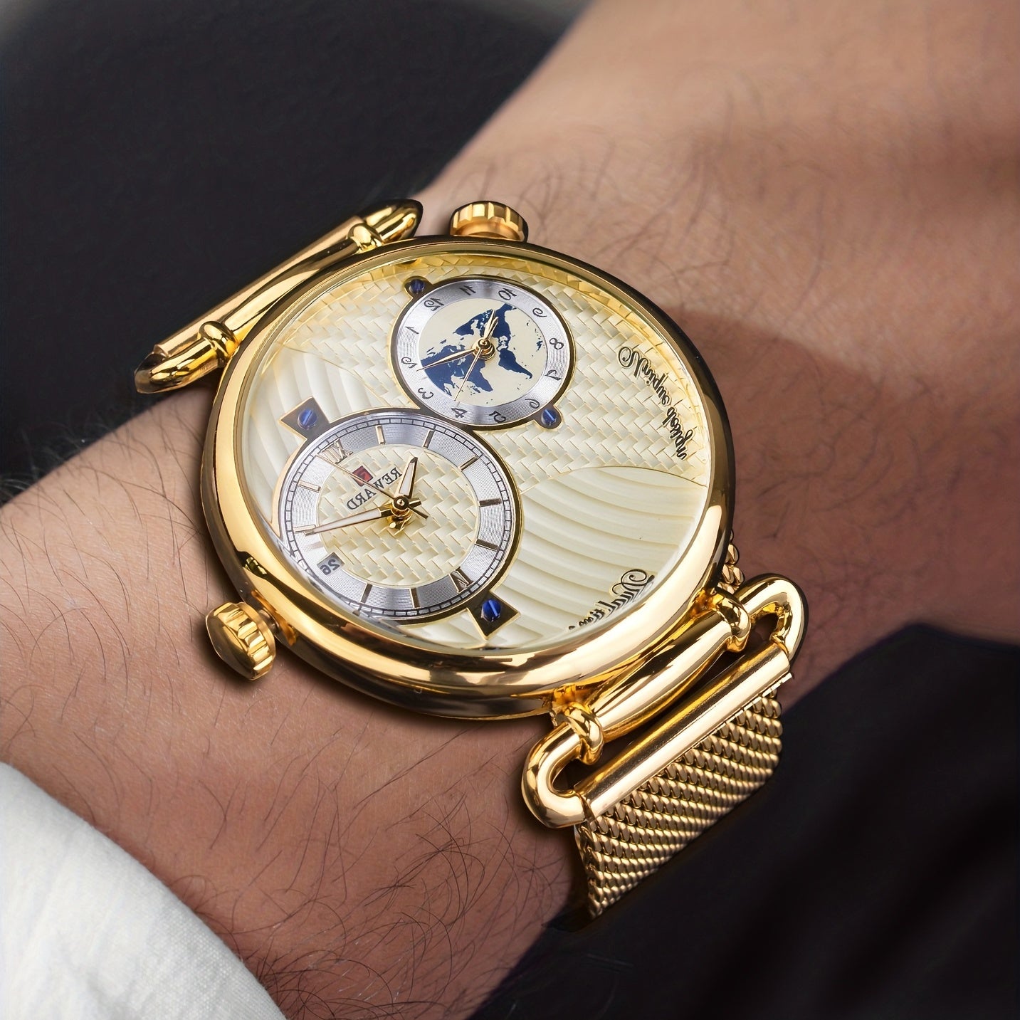 Men's Classic Vintage Quartz Watch for Business – Elegant Golden Dial Dress Wristwatch with Gift Box, Analog Timepiece for Work, Formal & Special Occasions