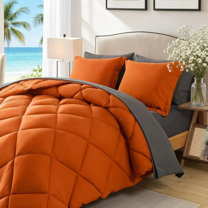 7 Piece Comforter Set Queen King Size – Soft Microfiber Pinch Pleated Bed in a Bag with Comforter, Fitted Sheet, Flat Sheet & 4 Pillowcases, All-Season Bedding Set for Home & Dorm