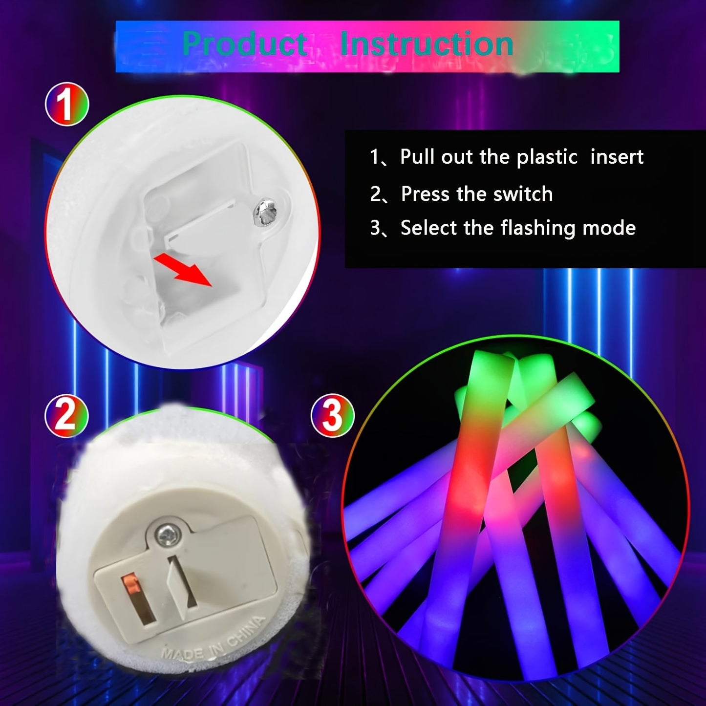 50pcs LED Foam Glow Sticks with 3 Flicker Modes – Colorful Bulk Glow Sticks for Parties, Weddings, Birthdays, Concerts, Christmas & New Year Celebrations