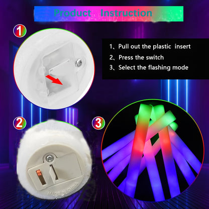 50pcs LED Foam Glow Sticks with 3 Flicker Modes – Colorful Bulk Glow Sticks for Parties, Weddings, Birthdays, Concerts, Christmas & New Year Celebrations