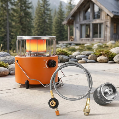 9000 BTU 2-in-1 Propane Camping Stove & Heater with Gas Hose & MAPP Converter – Adjustable Flame Portable Indoor Outdoor Gas Burner, Stainless Steel, 10.7x7 Inch Compact Design for Camping Cooking & Emergency Use