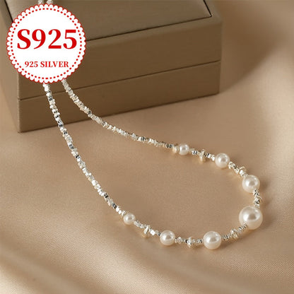 925 Sterling Silver Freshwater Pearl Necklace for Women – Elegant Retro Luxury Jewelry for Marriage Proposals, Engagements, Anniversaries, Valentine's Day, Daily Wear, Dates & Parties