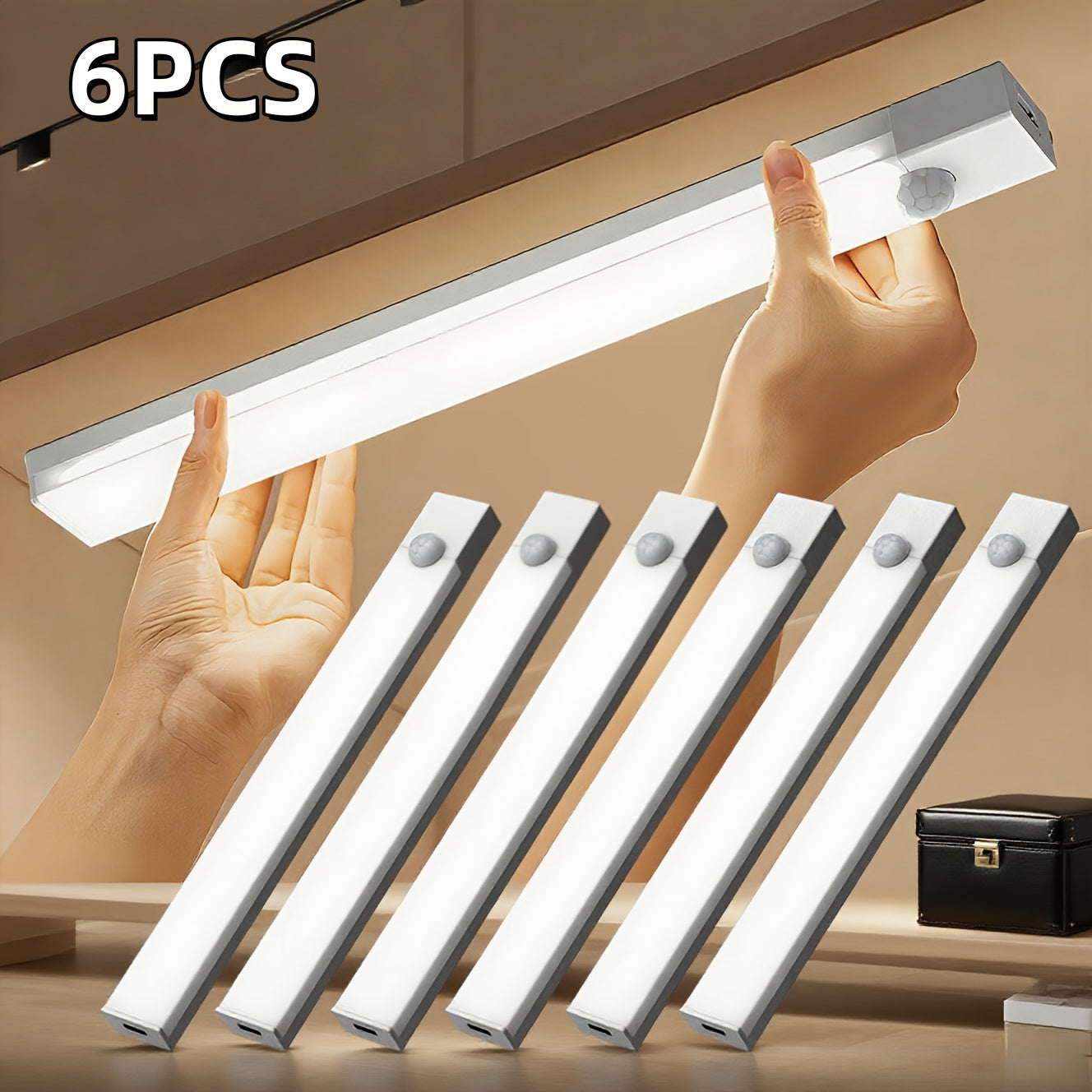 LED Motion Sensor Dimmable Cabinet Light USB-C Rechargeable – Adjustable Color Temperature White & Warm, 3 Modes, Magnetic Mount for Kitchen, Closet, Bedroom, Stairs & Office, 10/20/30cm