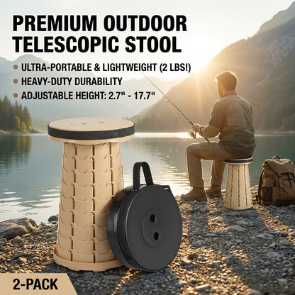 2-Pack Collapsible Folding Stool – 400 lbs Capacity Portable Telescopic Camping Stool, Compact Storage for Travel, Camping, Hiking, Fishing & Backyard BBQ – Lightweight Plastic Seat, Men's Gift