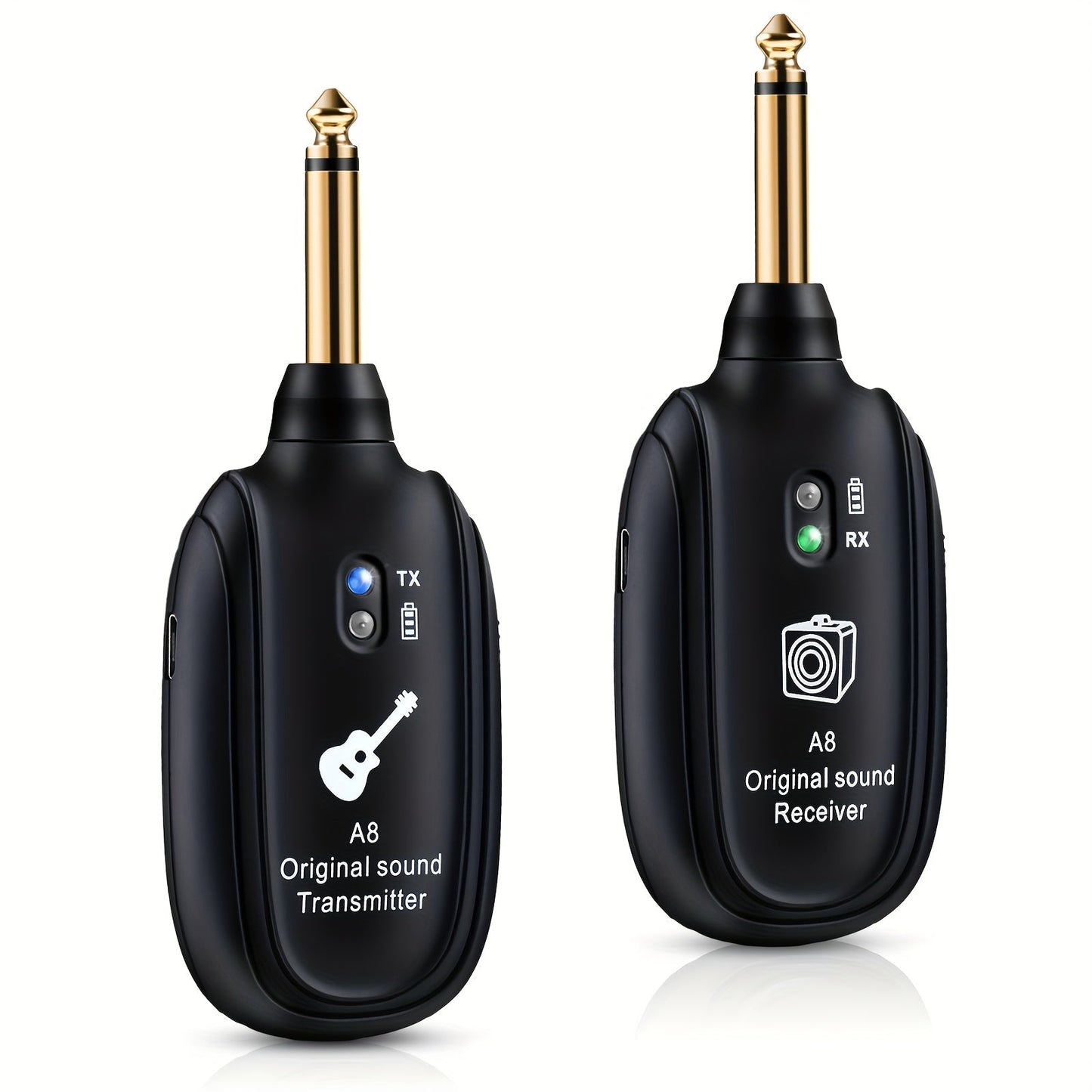 A8 Wireless Guitar System with Built-In Rechargeable Transmitter & Receiver – Stereo Audio, USB Charging, Compatible with Electric Guitar, Bass & Violin, Works with Amplifiers