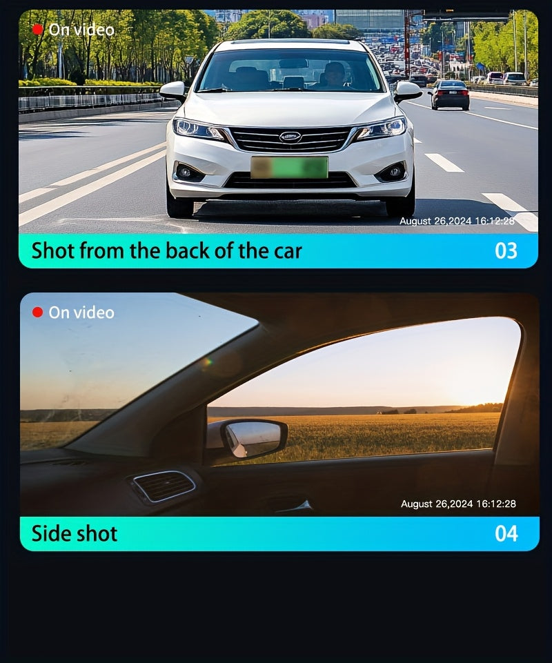 360° Panoramic Dash Cam 3/4 Lens 1080P HD with Quad-Split Screen, HD Night Vision, WDR & G-Sensor – Full Coverage Front, Rear, Left & Right Loop Recording – Rideshare & Fleet Ready – Velora