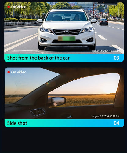 360° Panoramic Dash Cam 3/4 Lens 1080P HD with Quad-Split Screen, HD Night Vision, WDR & G-Sensor – Full Coverage Front, Rear, Left & Right Loop Recording – Rideshare & Fleet Ready – Velora