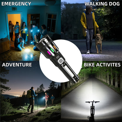 2 Pack Rechargeable LED Tactical Flashlight with Telescopic Zoom, COB Side Light & 5 Modes, High Power Handheld Flashlight USB-C for Camping Hiking Biking Emergency – Best Gift for Him