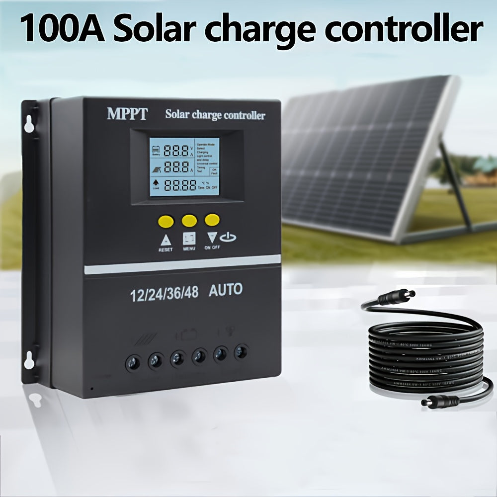 100A MPPT Solar Charge Controller with LCD Display & Auto Tracking - Compatible with Lead-Acid, Lithium & LiFePO4 Batteries, for Off-Grid Solar Systems, RV, Boat & Home