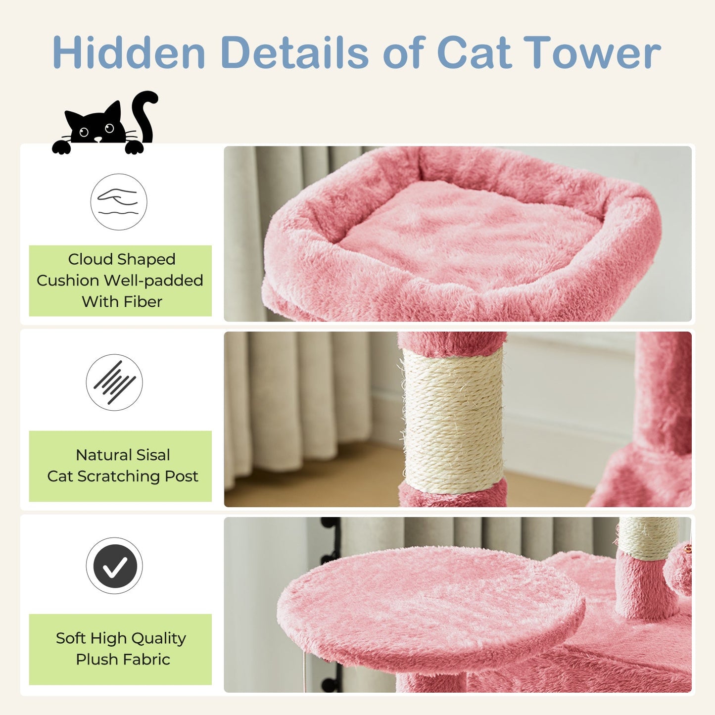 44-Inch Cat Tree Tower for Indoor Cats with Condo, Hammock & Natural Sisal Scratching Posts – Multi-Level Cat Furniture with Perches & Pet House for Multiple Cats, 5 Colors