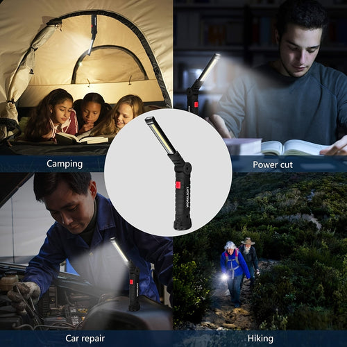 COB LED Rechargeable Work Lights – Portable Hanging Work Lamp with Built-In Battery for Camping, Yard, Party & Vehicle Maintenance, 2/4/6/8/10 Pack Options, Black & Khaki