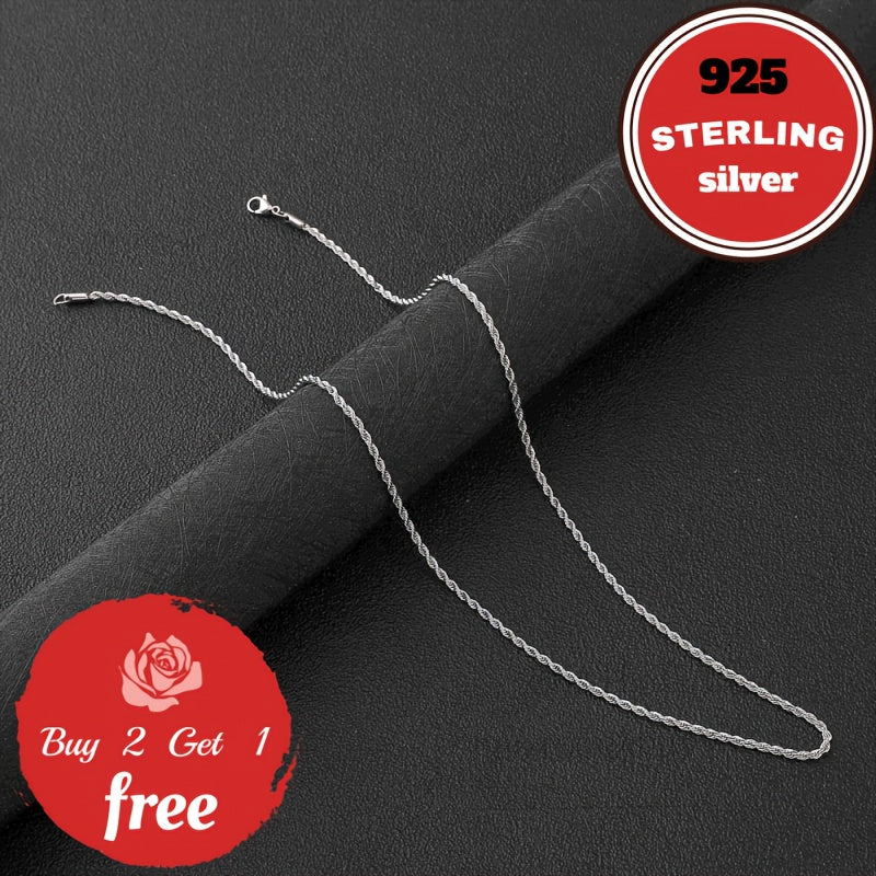925 Sterling Silver 3mm Twist Woven Necklace – Italian Handmade, 18-24 Inch, Elegant Chain for Women & Men, Gift Box Included, Perfect for Birthday, Valentine’s Day & Holiday Gifts