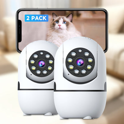 2-Pack Indoor Security Camera 355° Rotation – 2.4G/5G WiFi, Motion Detection, Full-Color Night Vision, Two-Way Audio, Cloud & 256GB TF Card Storage, Alexa Compatible, Baby & Pet Monitor for Home