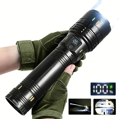 Rechargeable LED Tactical Flashlight 1500 Lumens with Adjustable Zoom, Shoulder Strap, 4 Modes for Camping, Hunting, Farm Inspection & Emergency Outdoor Use