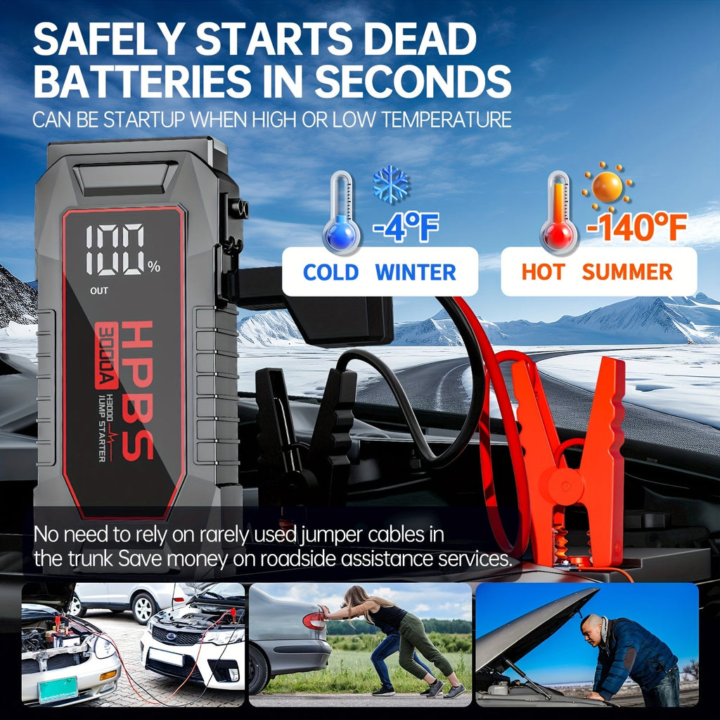 5000A Car Jump Starter 24000mAh Power Bank 12V Battery Booster for Gas Diesel Engines – Quick Start Dead Battery for Car Truck SUV Motorcycle with LED Flashlight for Outdoor Emergencies