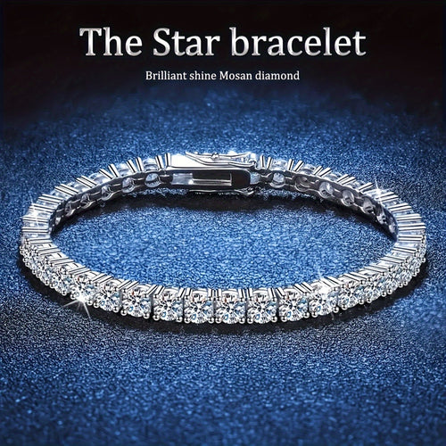 925 Sterling Silver Moissanite Tennis Bracelet 5mm 0.5 Carat Sparkling Luxury Jewelry Gift for Wedding Anniversary Birthday 4 Sizes