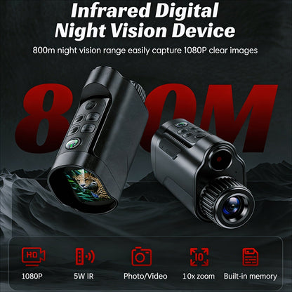 Night Vision Goggles 1080P Monocular 5W Infrared 10X Digital Zoom 2600ft Range 2700mAh Rechargeable Battery 2 Inch HD Display for Hunting Camping Wildlife Observation Security