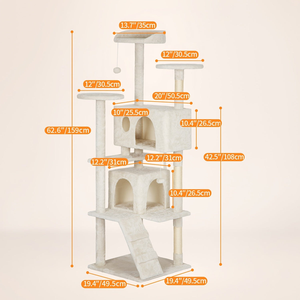 Multi-Level Cat Tree Tower with Scratching Post, Perches & Plush Apartments – Space-Saving Indoor Cat Climbing Frame & Activity Center, Heights 36–80 Inch, 6 Colors