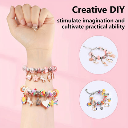 134pcs Charm Bracelet Making Kit – Cute DIY Jewelry Beading Set with 120 Beads, 6 Bracelets, 6 Necklaces, Jewelry Box & Gift Bag, Best Birthday New Year Gift for Girls Kids Teens