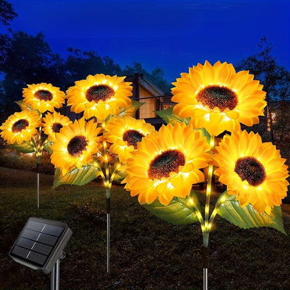 Solar Sunflower Garden Lights Outdoor Waterproof Decorative Stake Lights for Pathway Lawn Patio Yard Flower Bed Auto On Off Solar Powered Garden Decor Gift 1 or 2 Pack