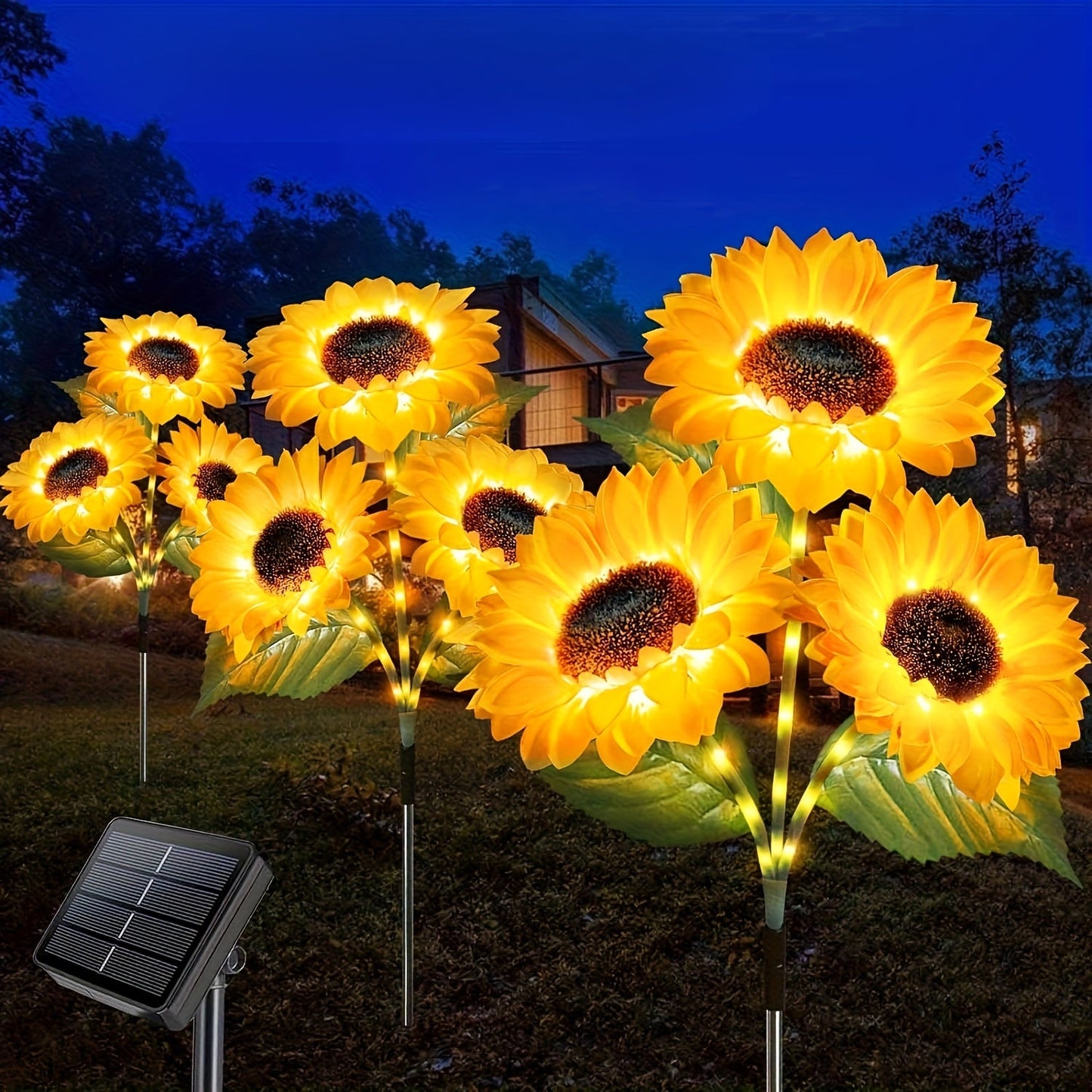 Solar Sunflower Garden Lights Outdoor Waterproof Decorative Stake Lights for Pathway Lawn Patio Yard Flower Bed Auto On Off Solar Powered Garden Decor Gift 1 or 2 Pack