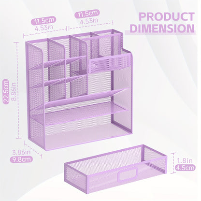 Mesh Desk Organizer with Drawer & Pen Holder – Pencil Cup Storage for Office, School & Art Studio, Breathable Mesh Design, Available in Black, Yellow & Blue