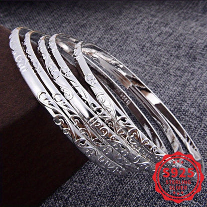 5 Piece 925 Sterling Silver Geometric Bracelet Set for Women – Hypoallergenic Minimalist Stackable Jewelry, Perfect Mother's Day & Daily Wear Gift for Her