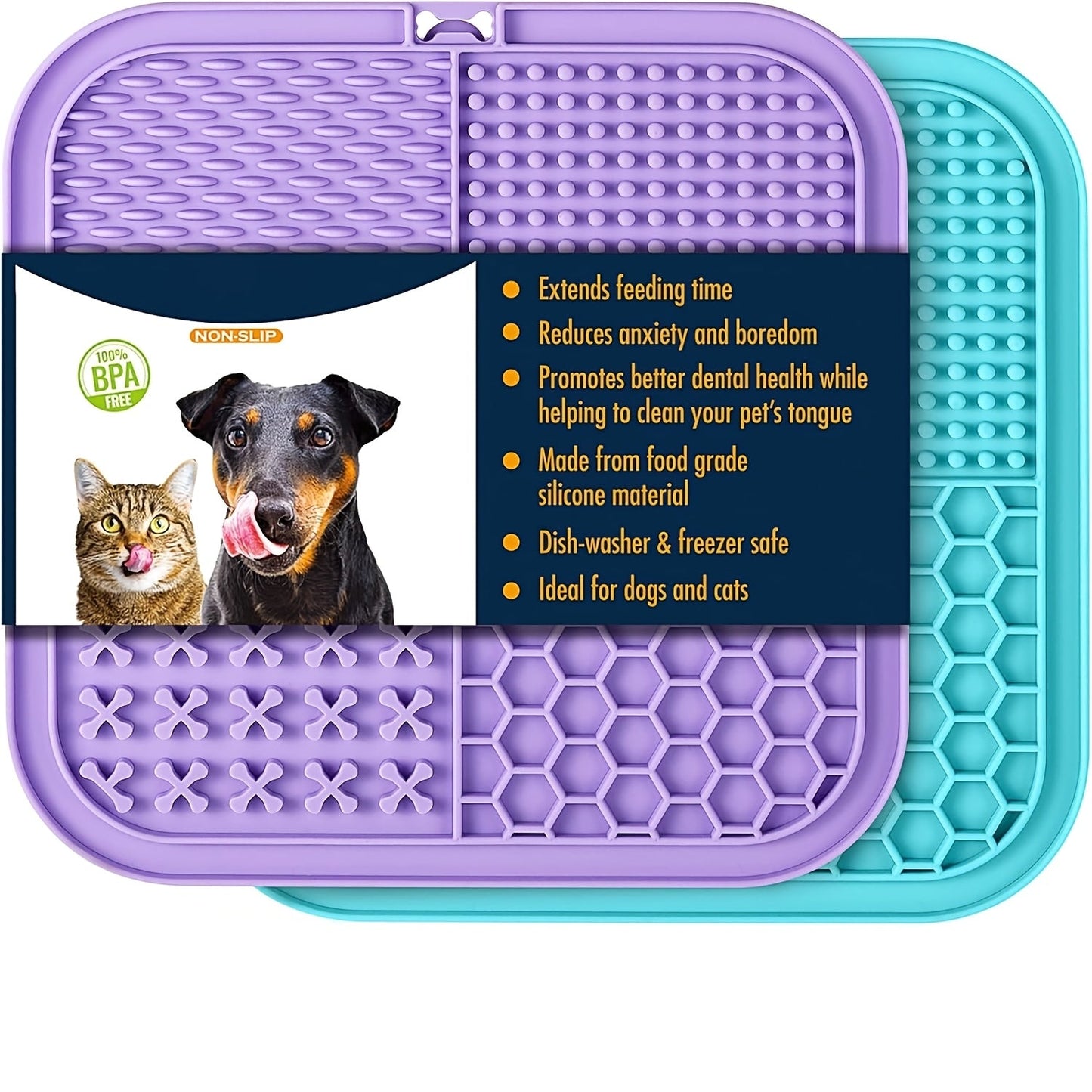 Licking Mat for Dogs & Cats with Suction Cup – Slow Feeder Pad for Bath Time, Boredom & Anxiety Relief, Peanut Butter Treat Lick Mat, Available in 1, 2 & 4-Pack