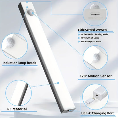 LED Motion Sensor Dimmable Cabinet Light USB-C Rechargeable – Adjustable Color Temperature White & Warm, 3 Modes, Magnetic Mount for Kitchen, Closet, Bedroom, Stairs & Office, 10/20/30cm