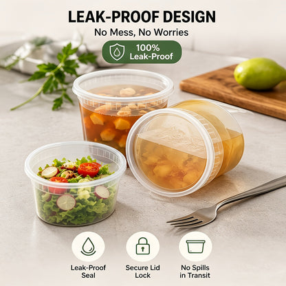 Deli Containers with Lids 48-Pack 16oz BPA-Free Leakproof Stackable, Microwave Dishwasher & Freezer Safe Meal Prep Containers, Sealed Fresh Takeout Packaging Kit for Food Storage & Portion Control