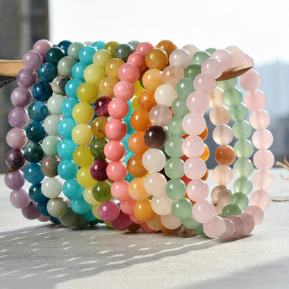 20pc Colorful Glass Bead Bracelet Set – 8mm Round Elastic Stretch Bracelets, Bohemian Mix & Match Unisex Jewelry, Bright Multi-Color Stackable Bracelets for Women Men Kids