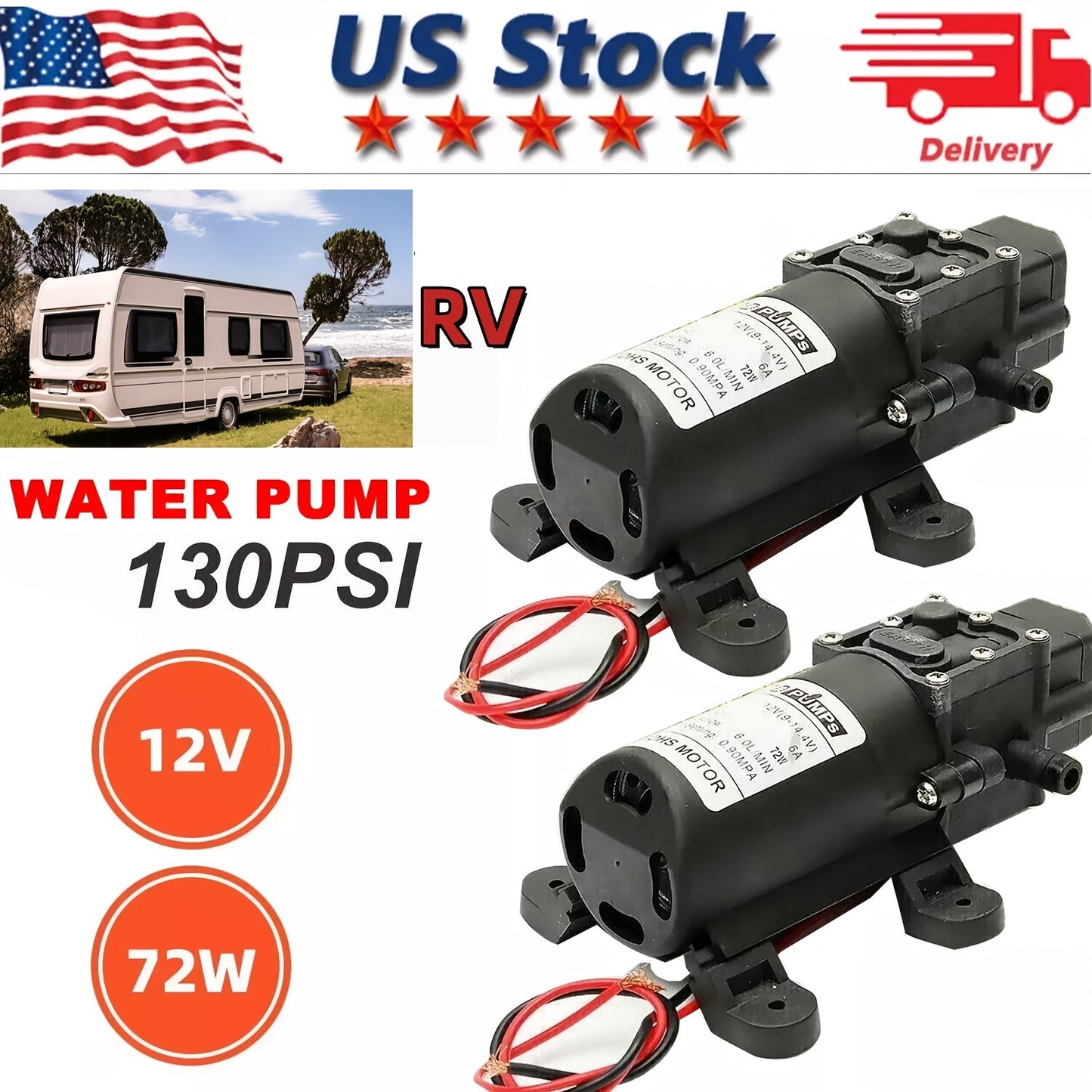 12V 130PSI Self-Priming Diaphragm Water Pump High Pressure Portable Electric Pump for Car Wash RV Camper Van Fish Tank Water Pressurization - 1/2/3 Pack ABS Durable