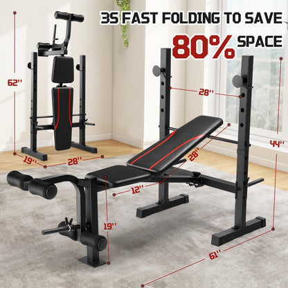Adjustable Weight Bench Press Set with Squat Rack – 1200LBS Foldable Home Gym Equipment, Full Body Workout Station with Leg Developer & Preacher Curl Pad for Strength Training