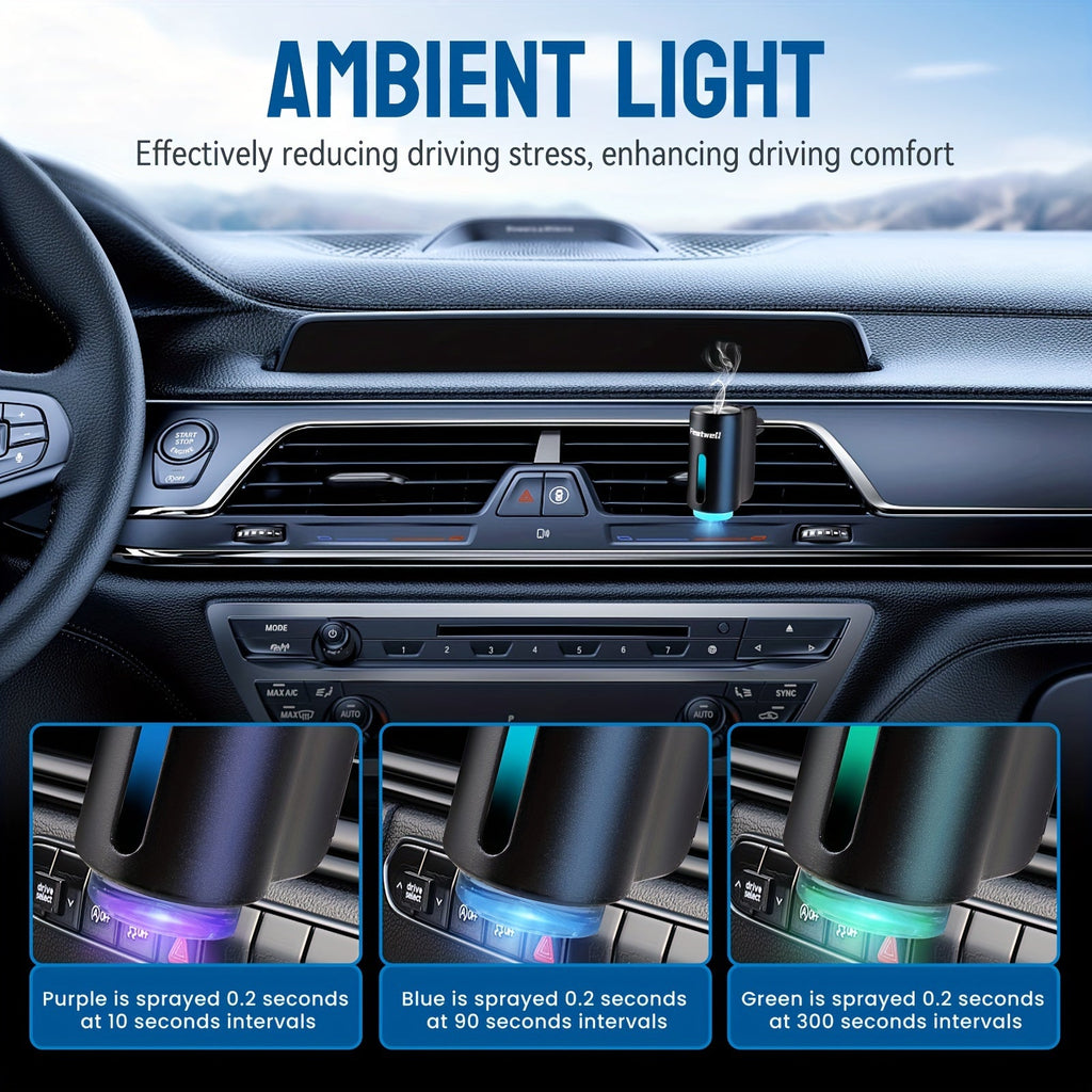 Car Aromatherapy Diffuser USB Essential Oil Air Freshener | 3 Adjustable Mist Modes, Smart Humidifier Fragrance Diffuser for Vehicle – Black, Red, Grey, Pink – Optional 6 Scents Bundle
